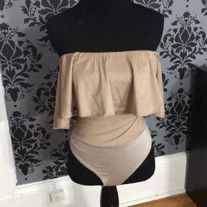 Nude off the shoulder bodysuit.